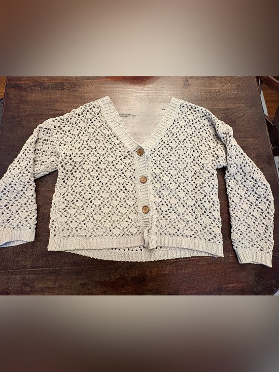 Artelier Nicole Miller Sweaters - Nicole Miller Artelier Crochet Knit Button Front Grey Cardigan Boho Chic large
